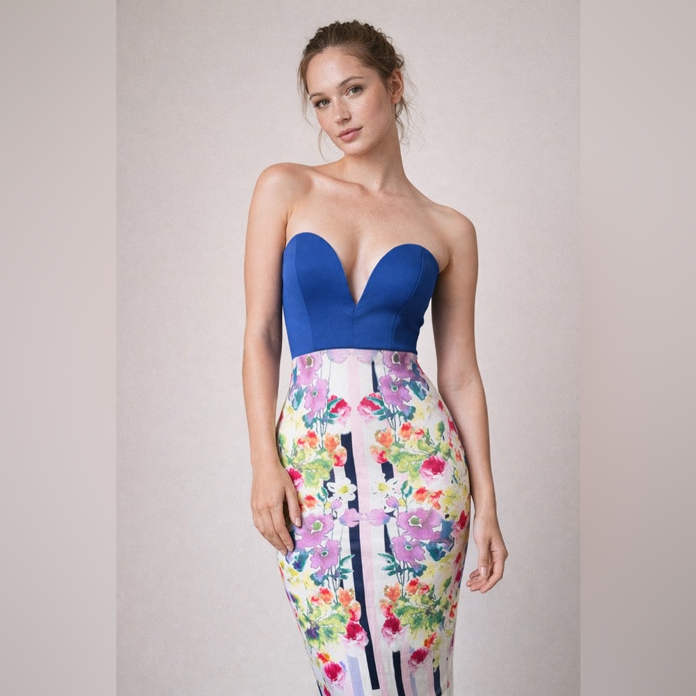 Blue Blush Royal Blue Bodice Floral Dress